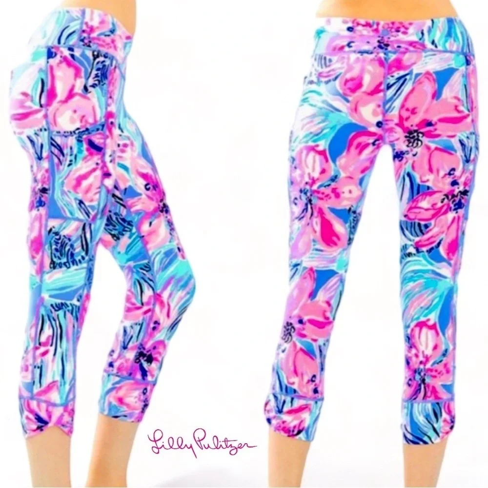New Lilly Pulitzer Tropical Cropped Leggings Women’s XS Fara Weekender Luxletic